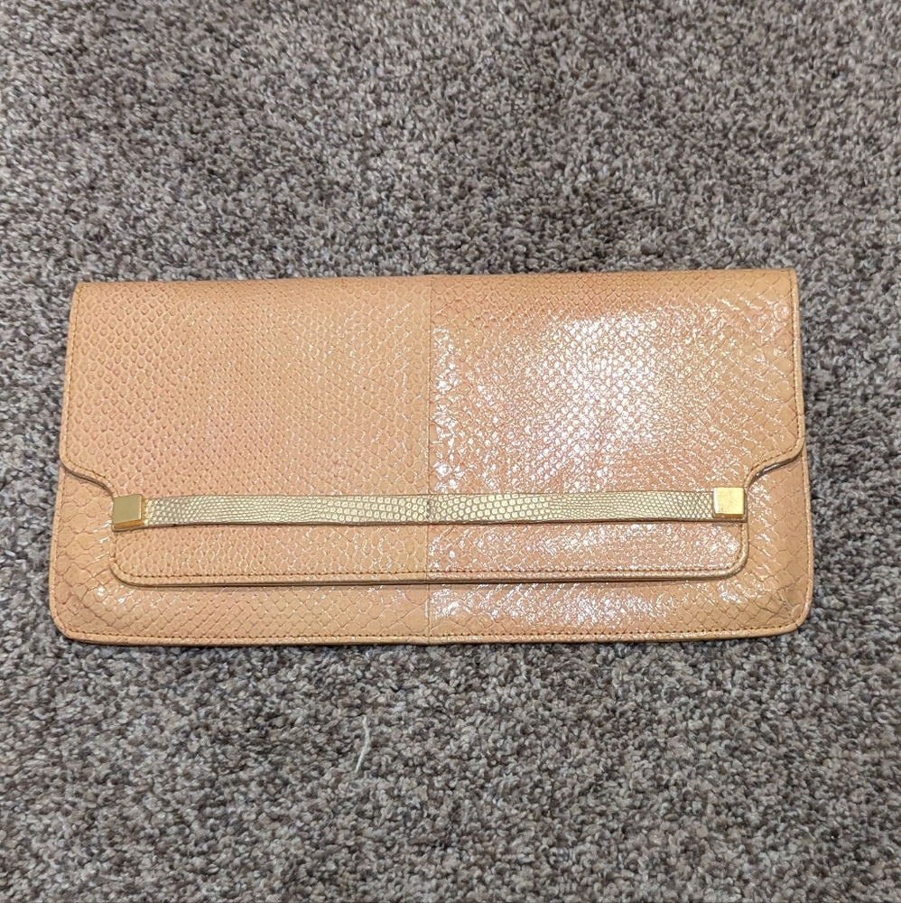 Kara Ross New York Salmon and Gold women's magnetic clutch